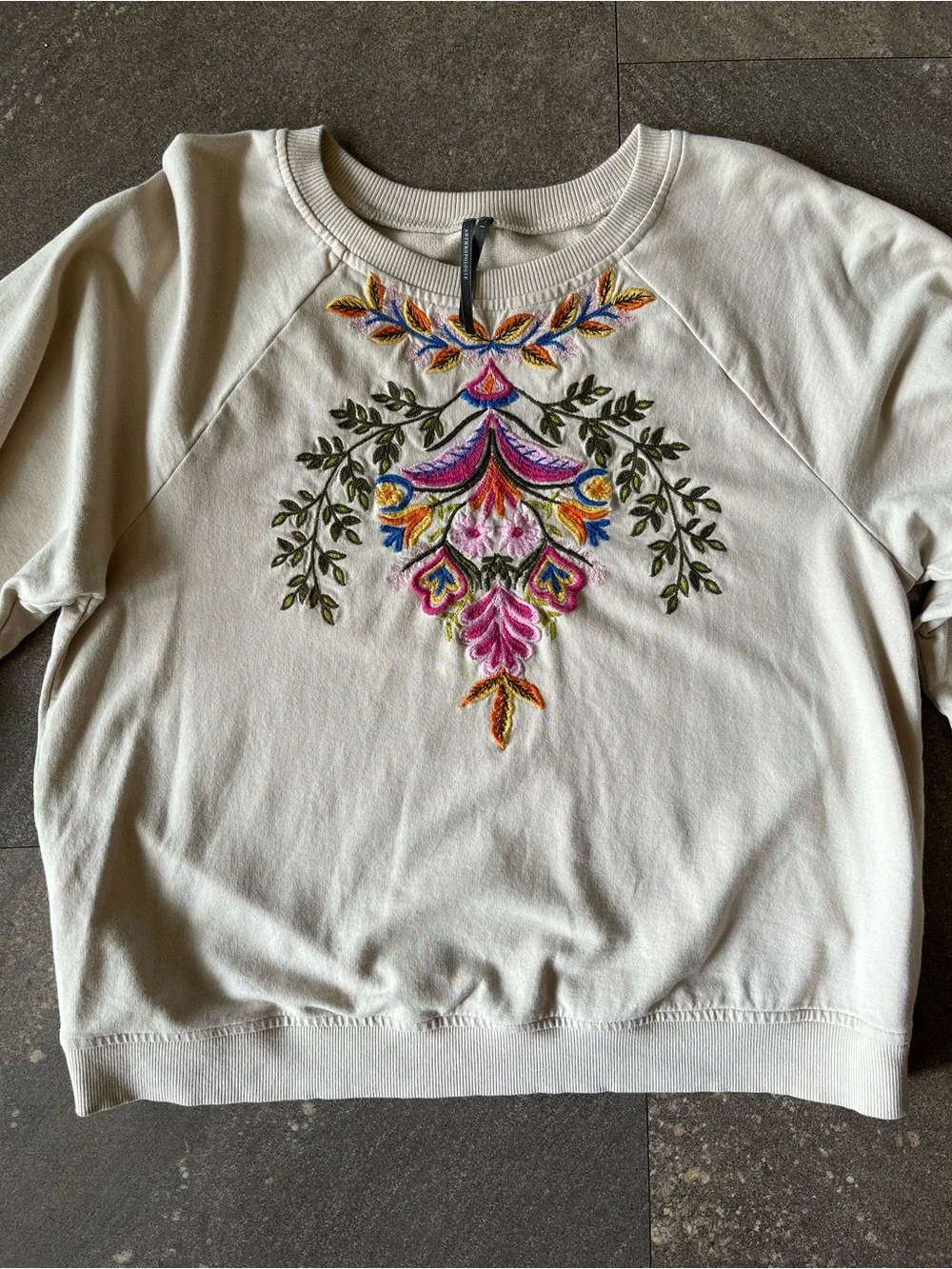 Anthropologie Embroidered Beige Women's Sz Large Sweatshirt - Picture 4 of 6